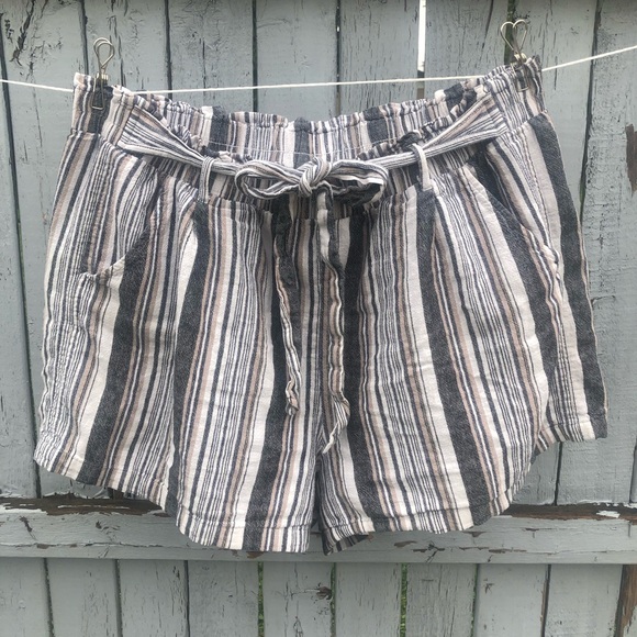 Knox Rose Pants - Knox Rose Women’s Linen Striped Paperbag Shorts With Tie Belt Size XXL